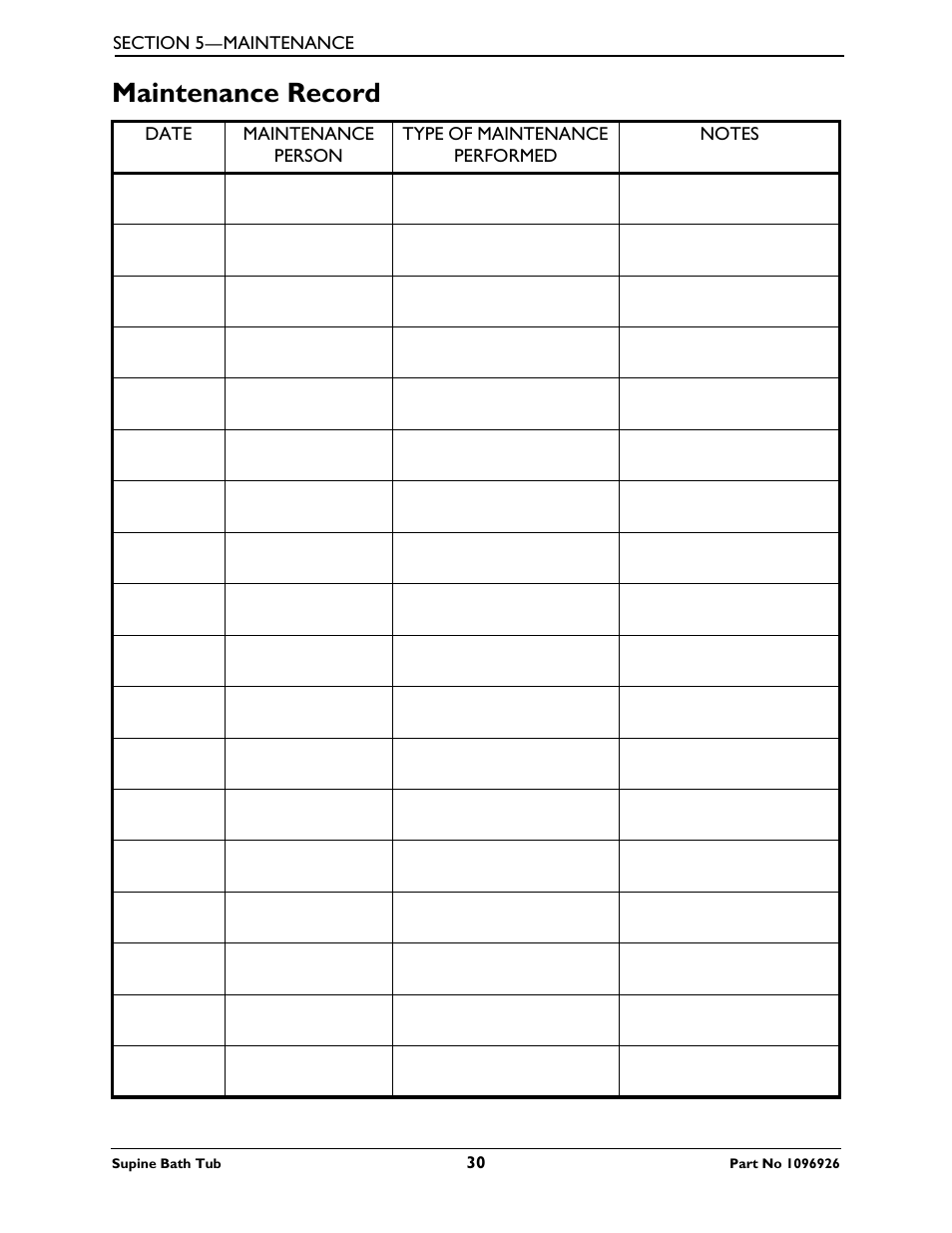 Maintenance record | Invacare IH6300ADH User Manual | Page 30 / 32