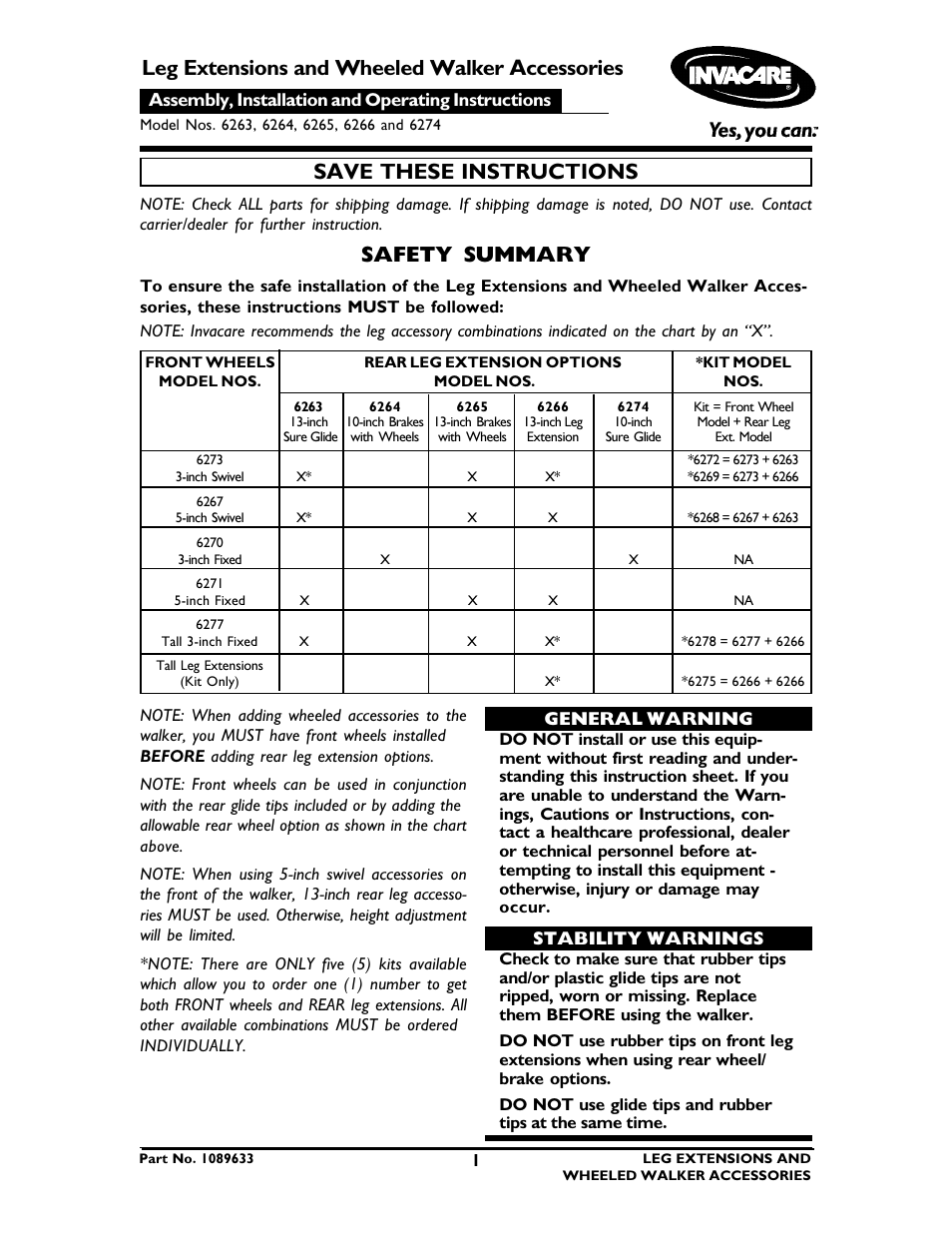 Invacare 6266 User Manual | 16 pages