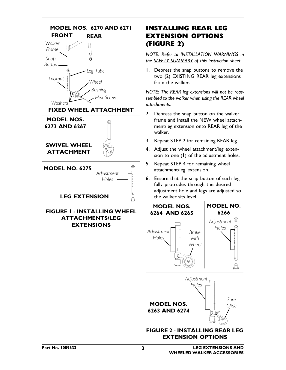 Installing rear leg extension options (figure 2) | Invacare 6266 User Manual | Page 3 / 16