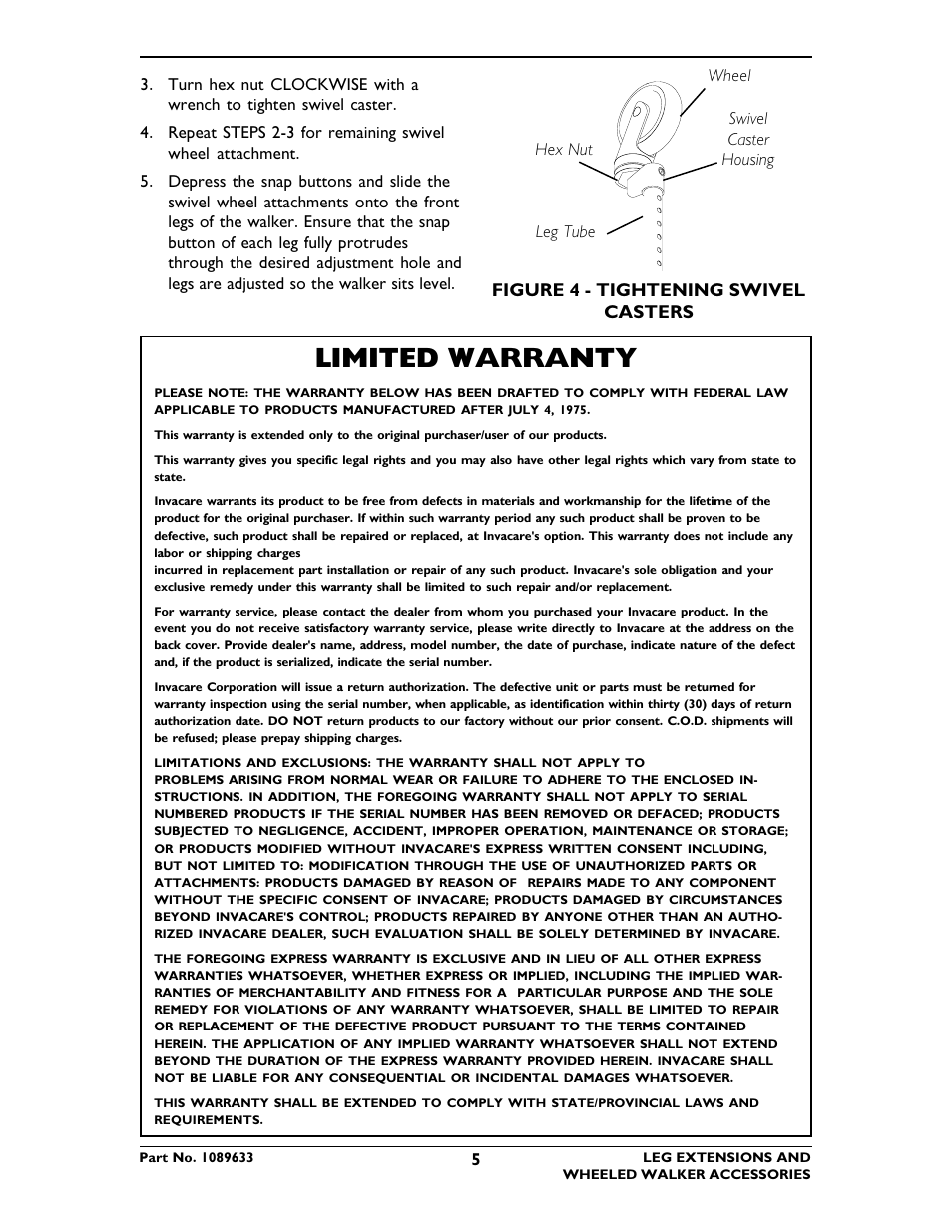 Limited warranty | Invacare 6266 User Manual | Page 5 / 16