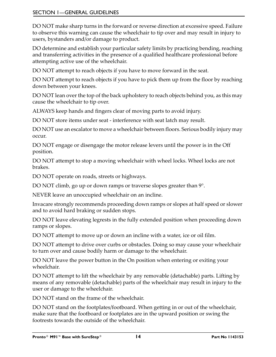 Invacare Wheelchair Pronto M91 Base User Manual | Page 14 / 76