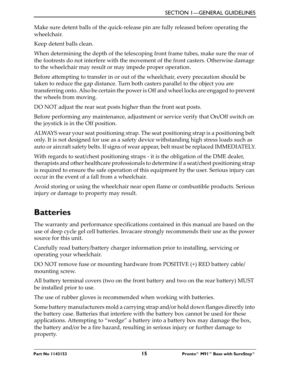 Batteries | Invacare Wheelchair Pronto M91 Base User Manual | Page 15 / 76