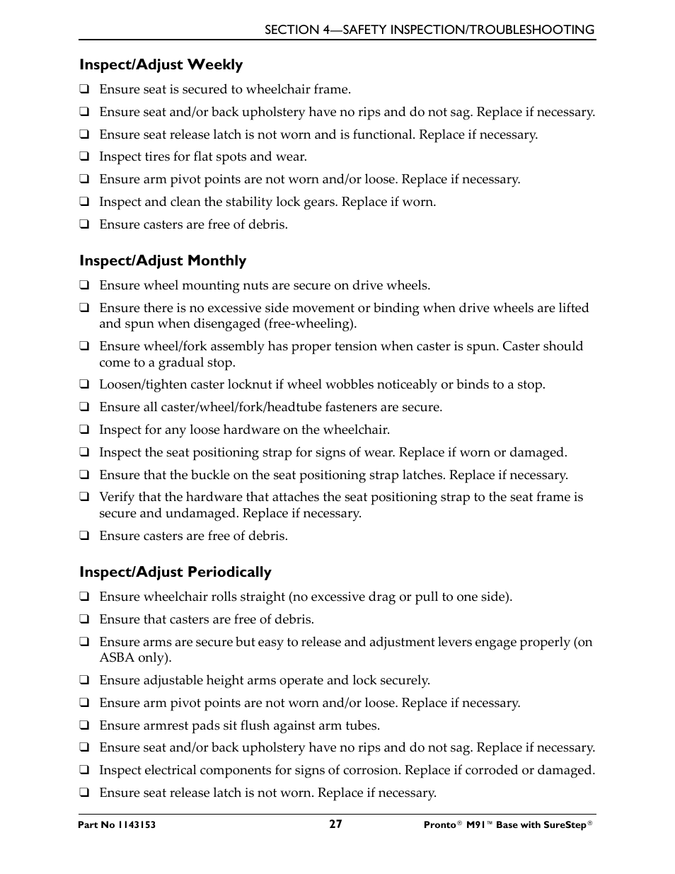 Invacare Wheelchair Pronto M91 Base User Manual | Page 27 / 76