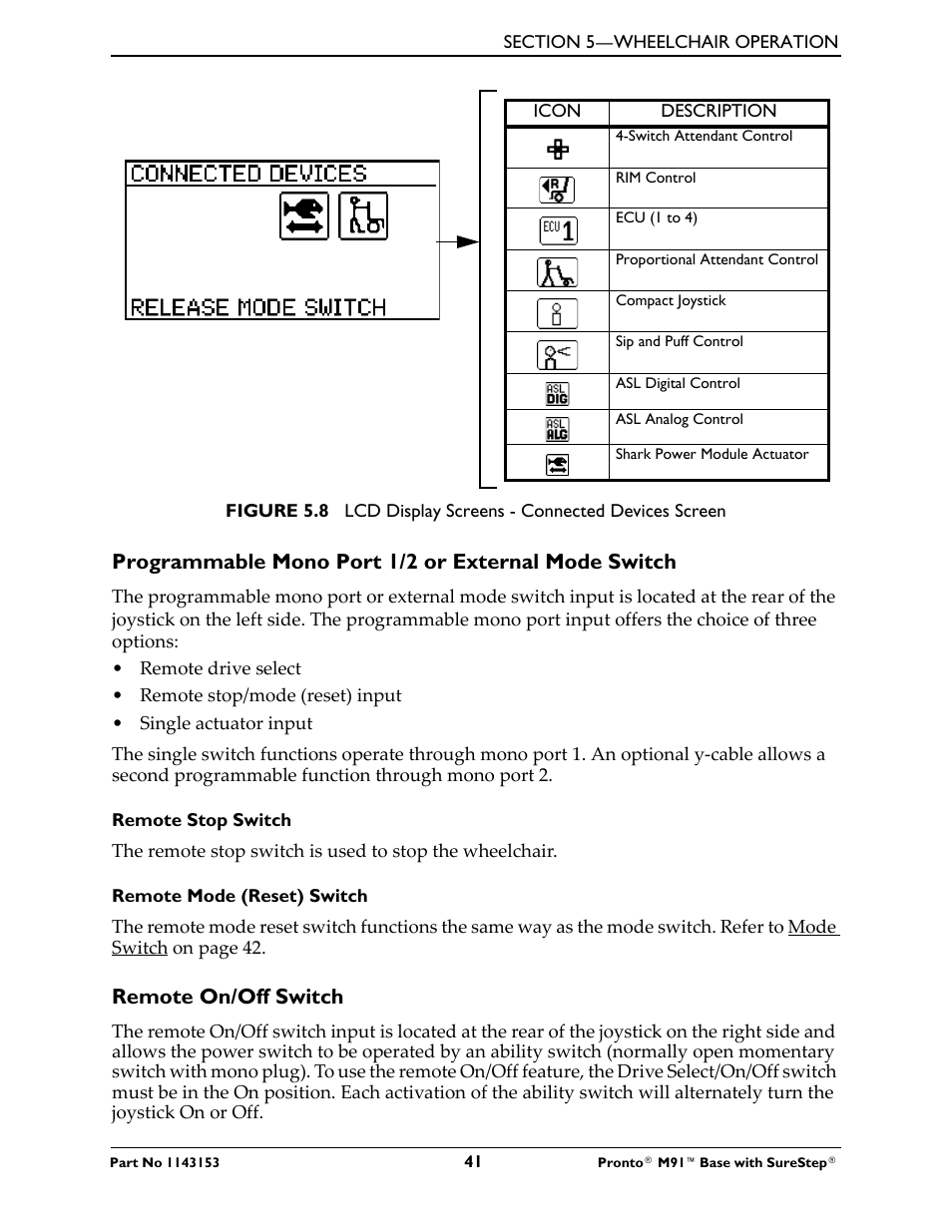 Programmable mono port 1/2 or external mode switch, Remote on/off switch | Invacare Wheelchair Pronto M91 Base User Manual | Page 41 / 76