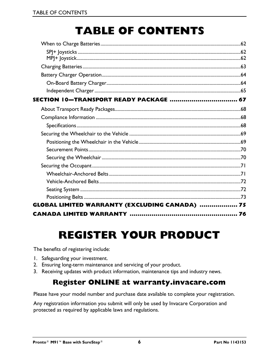 Invacare Wheelchair Pronto M91 Base User Manual | Page 6 / 76