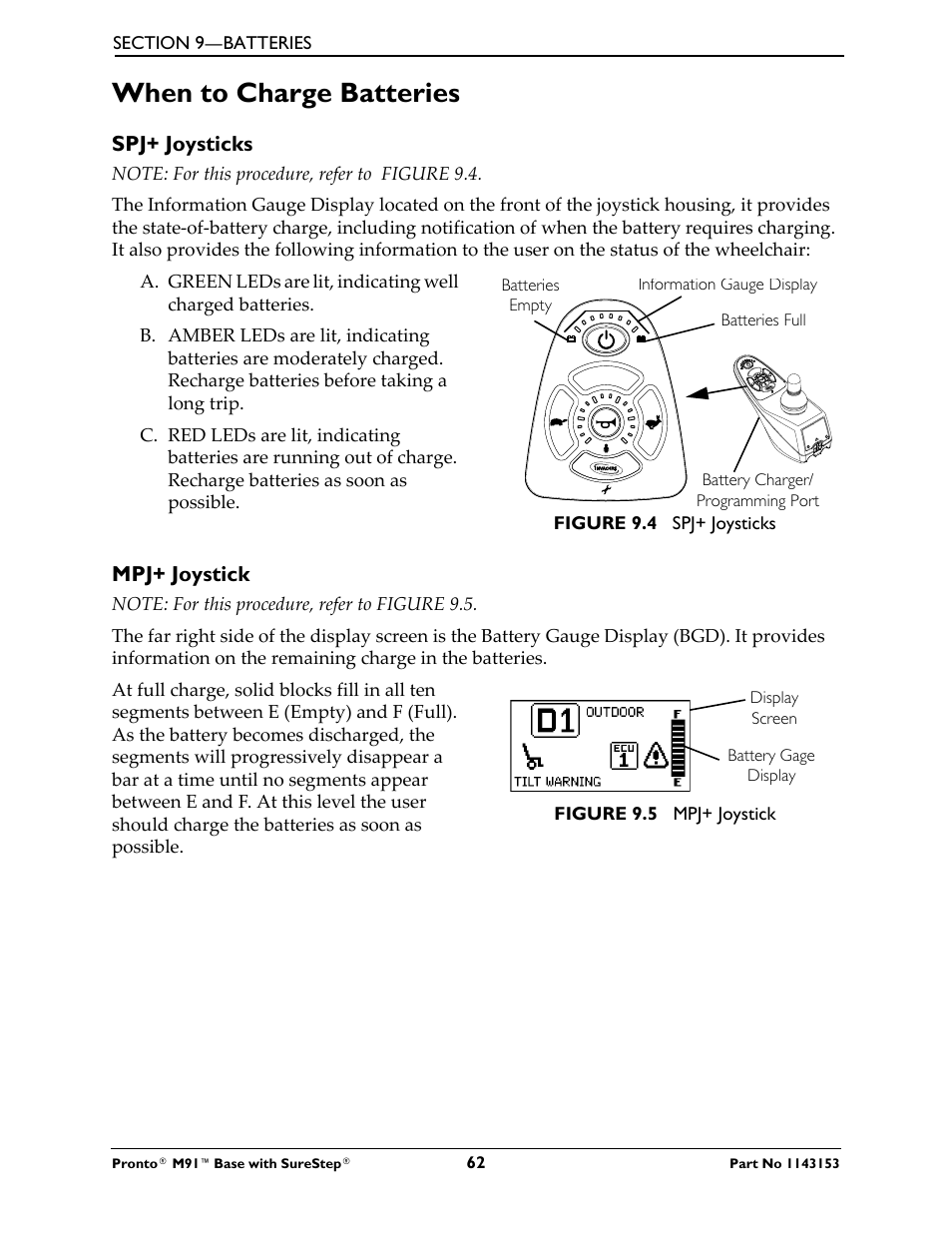 When to charge batteries, Spj+ joysticks, Mpj+ joystick | Invacare Wheelchair Pronto M91 Base User Manual | Page 62 / 76