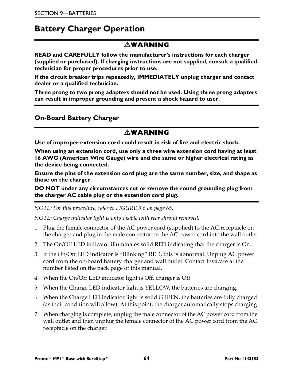 Battery charger operation, On-board battery charger | Invacare Wheelchair Pronto M91 Base User Manual | Page 64 / 76