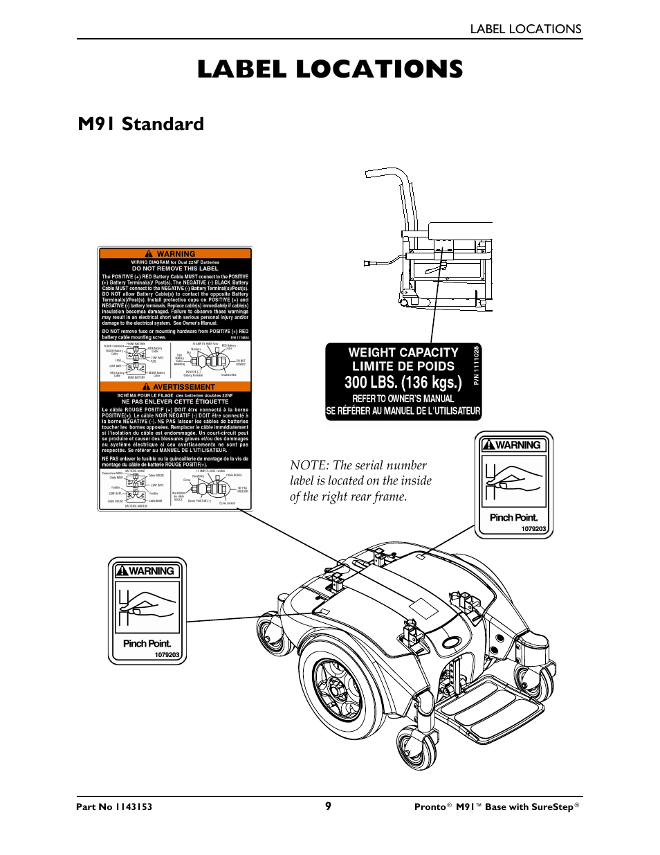 Label locations, M91 standard | Invacare Wheelchair Pronto M91 Base User Manual | Page 9 / 76