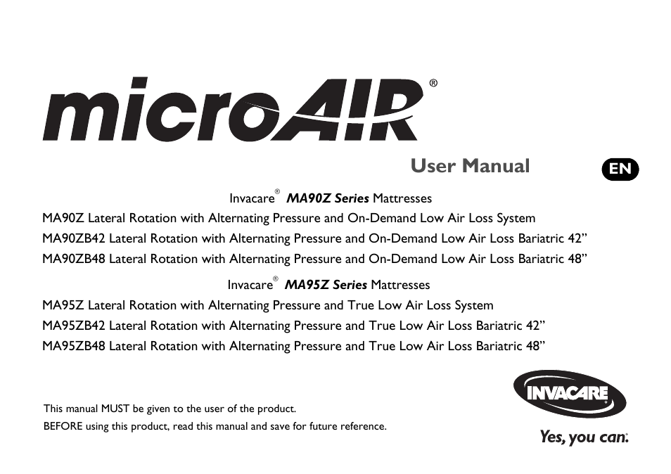 Invacare MA90Z User Manual | 36 pages