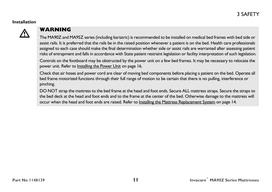 Installation, Warning | Invacare MA90Z User Manual | Page 11 / 36
