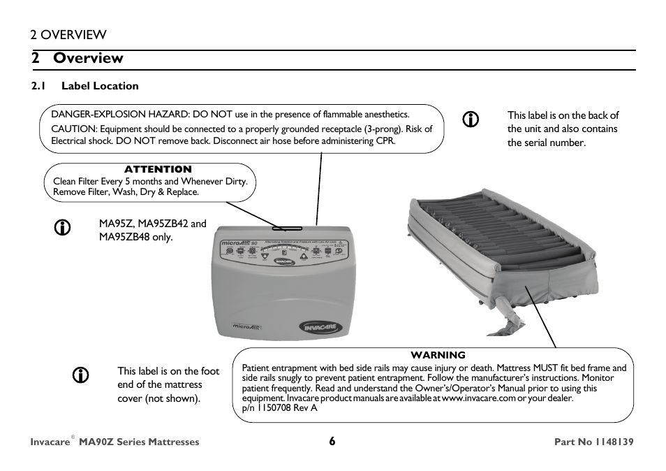 2 overview, 1 label location | Invacare MA90Z User Manual | Page 6 / 36