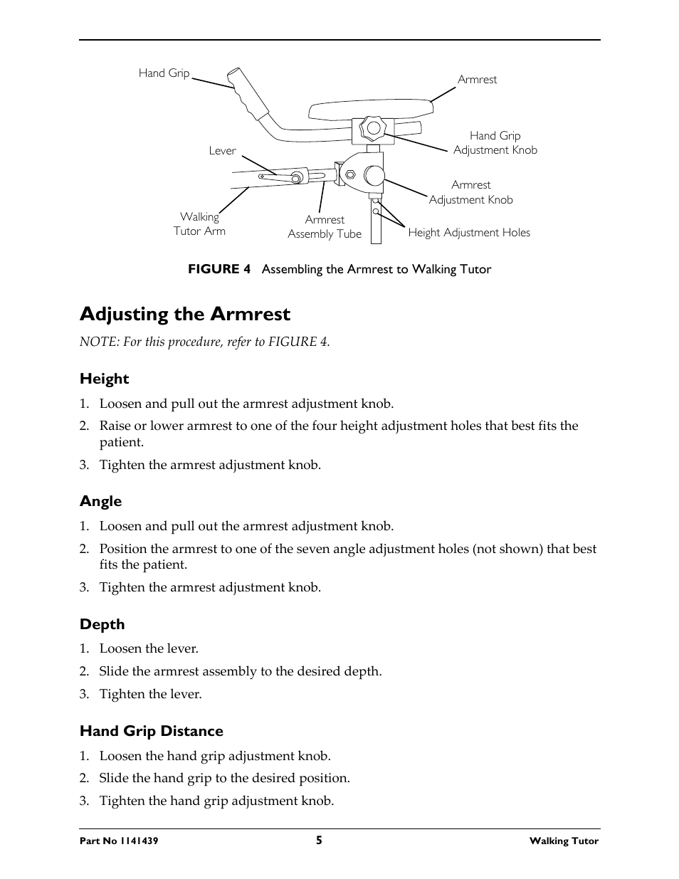 Adjusting the armrest | Invacare WALKING TUTOR WT 200 User Manual | Page 5 / 8