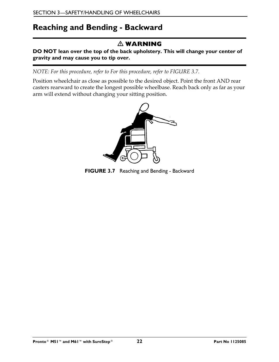 Reaching and bending - backward | Invacare Wheelchair Pronto M61 User Manual | Page 22 / 80