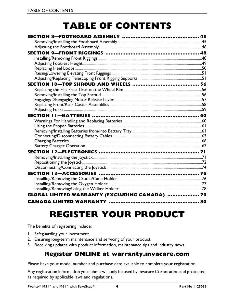 Invacare Wheelchair Pronto M61 User Manual | Page 4 / 80