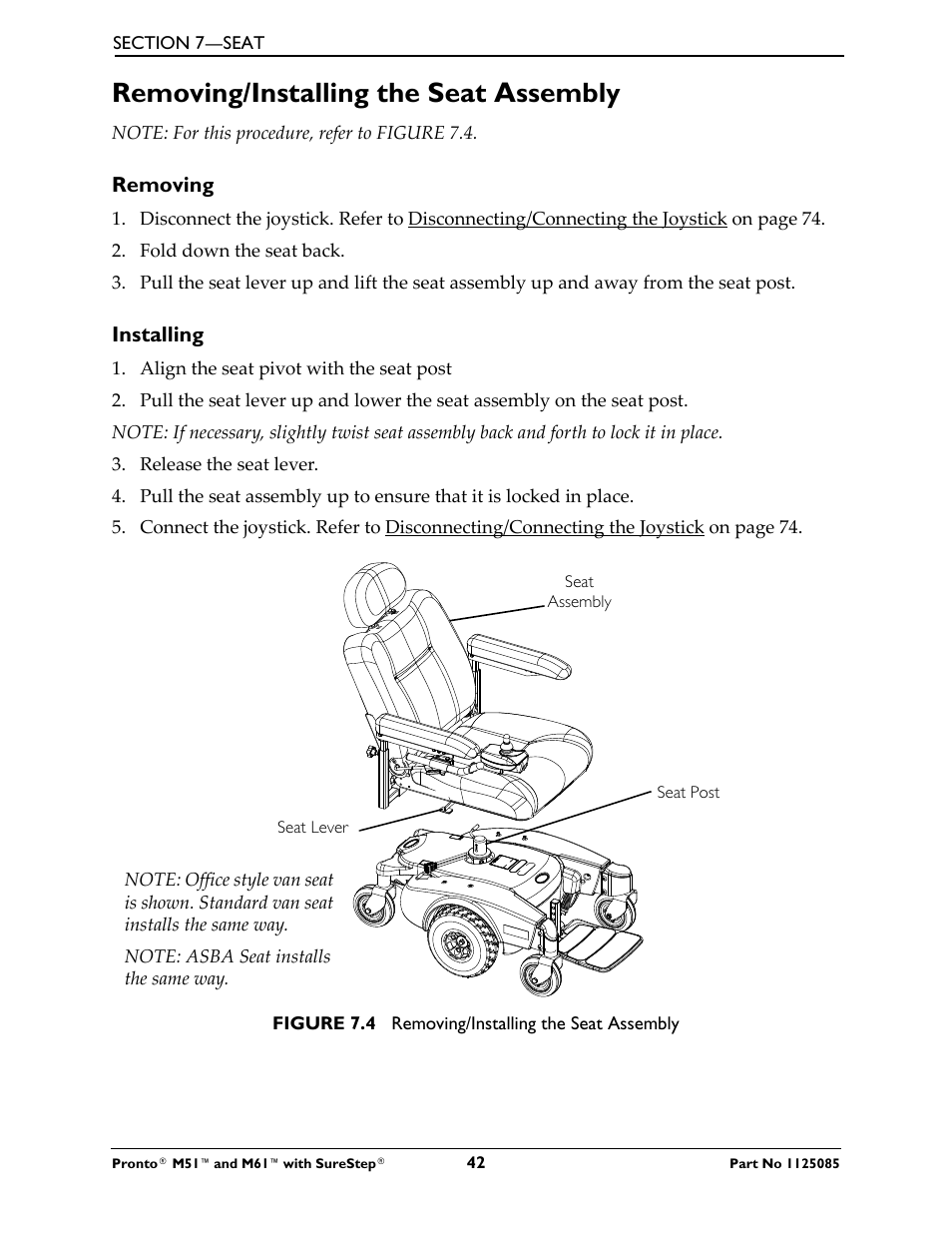 Removing/installing the seat assembly | Invacare Wheelchair Pronto M61 User Manual | Page 42 / 80