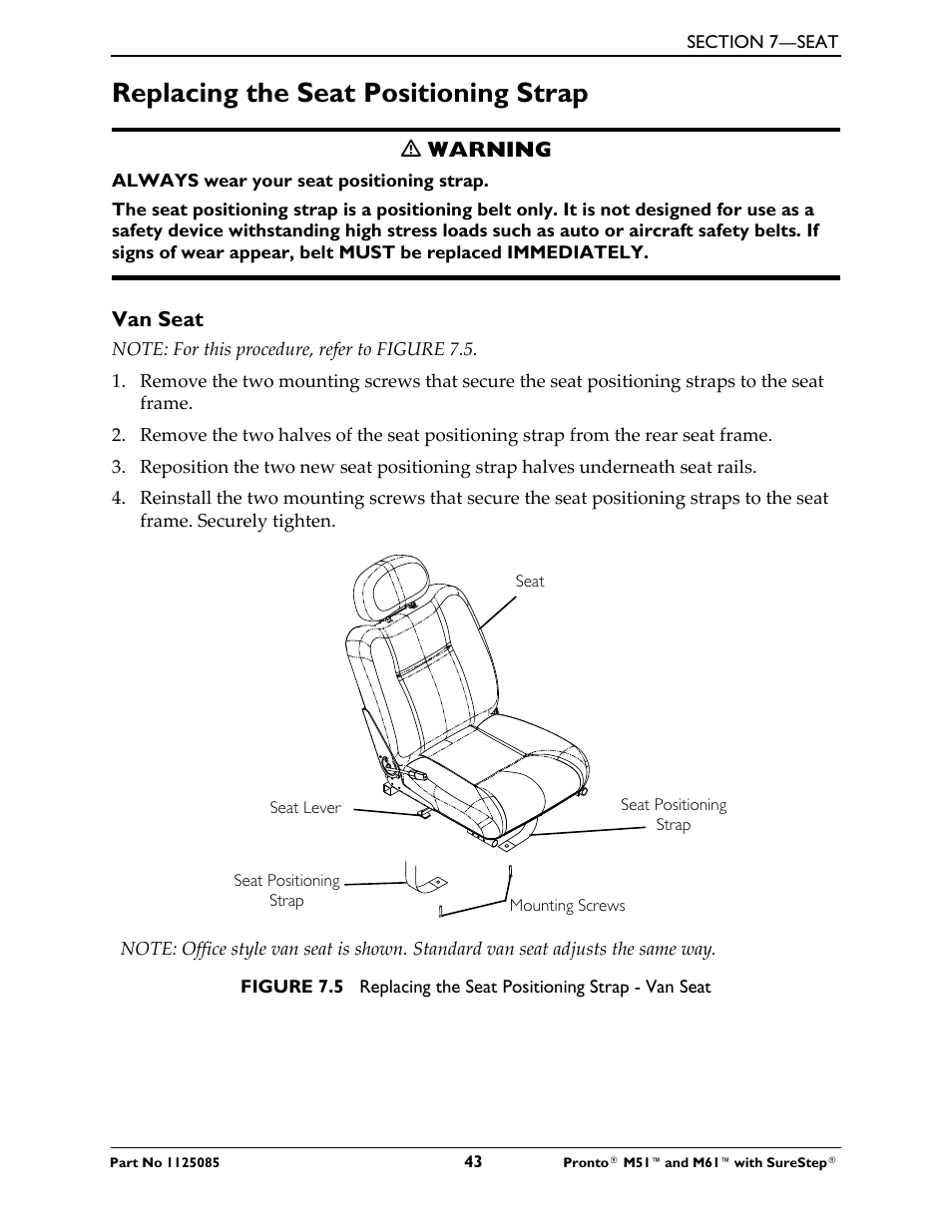 Replacing the seat positioning strap | Invacare Wheelchair Pronto M61 User Manual | Page 43 / 80