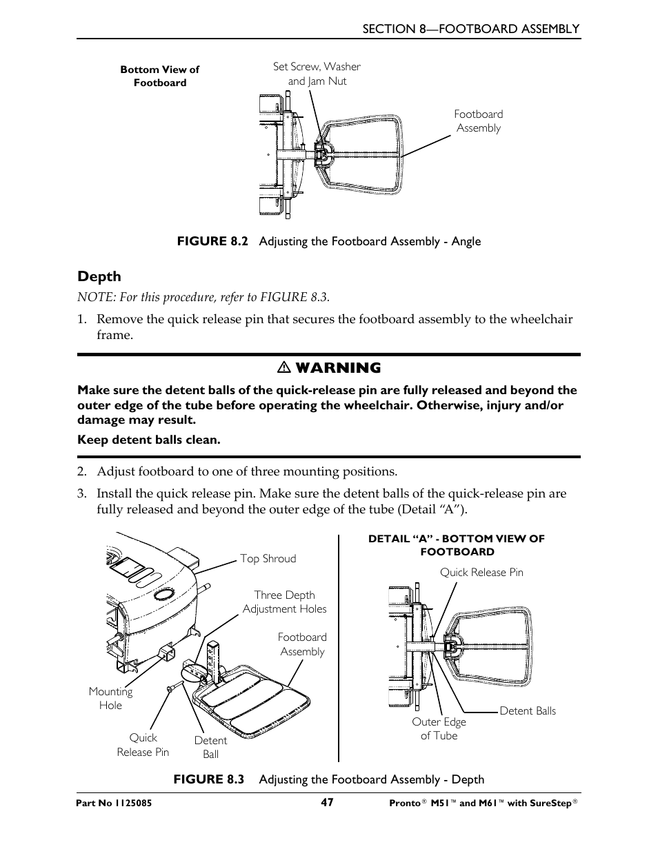 Depth, Ƽ warning | Invacare Wheelchair Pronto M61 User Manual | Page 47 / 80