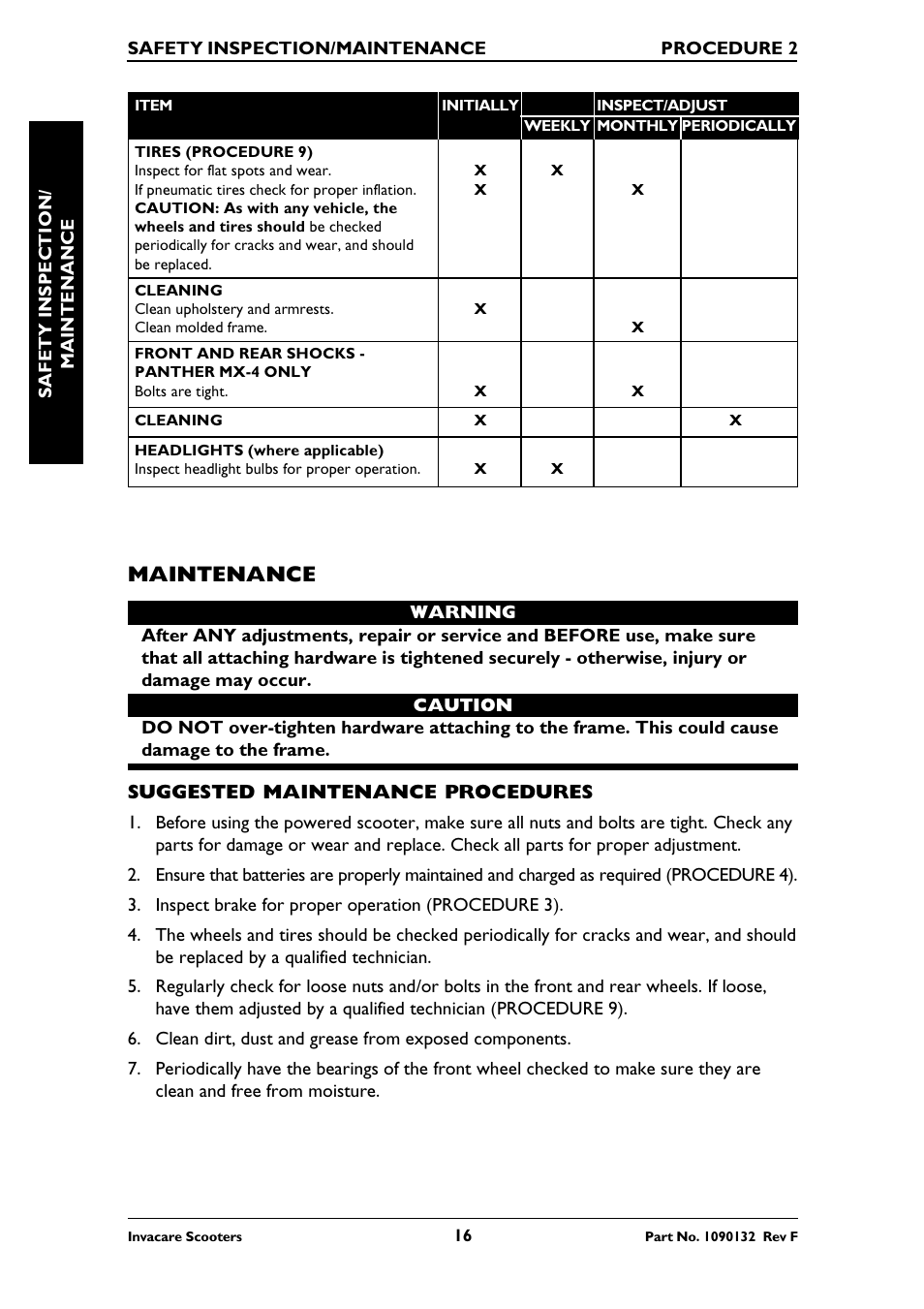 Maintenance | Invacare LYNX LX-3PLUS  EU User Manual | Page 16 / 64