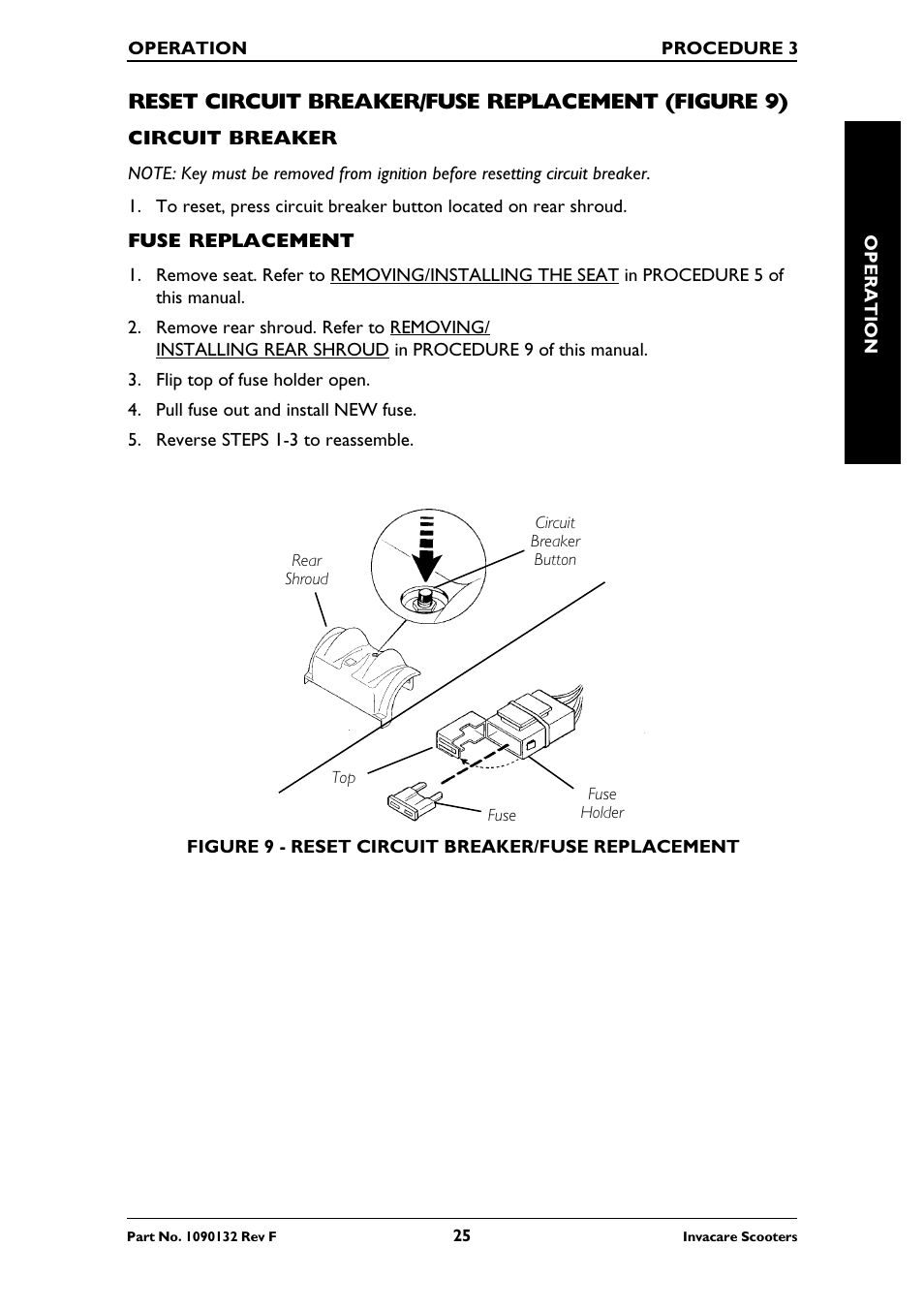 Reset circuit breaker/fuse replacement (figure 9) | Invacare LYNX LX-3PLUS  EU User Manual | Page 25 / 64