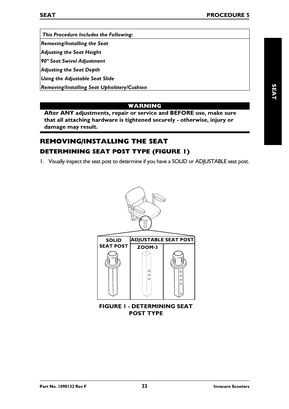 Removing/installing the seat | Invacare LYNX LX-3PLUS  EU User Manual | Page 33 / 64