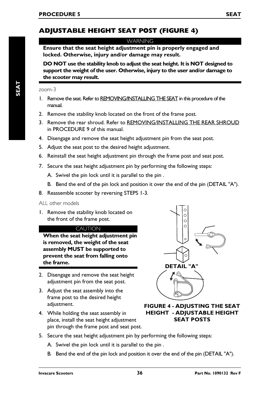 Adjustable height seat post (figure 4) | Invacare LYNX LX-3PLUS  EU User Manual | Page 36 / 64