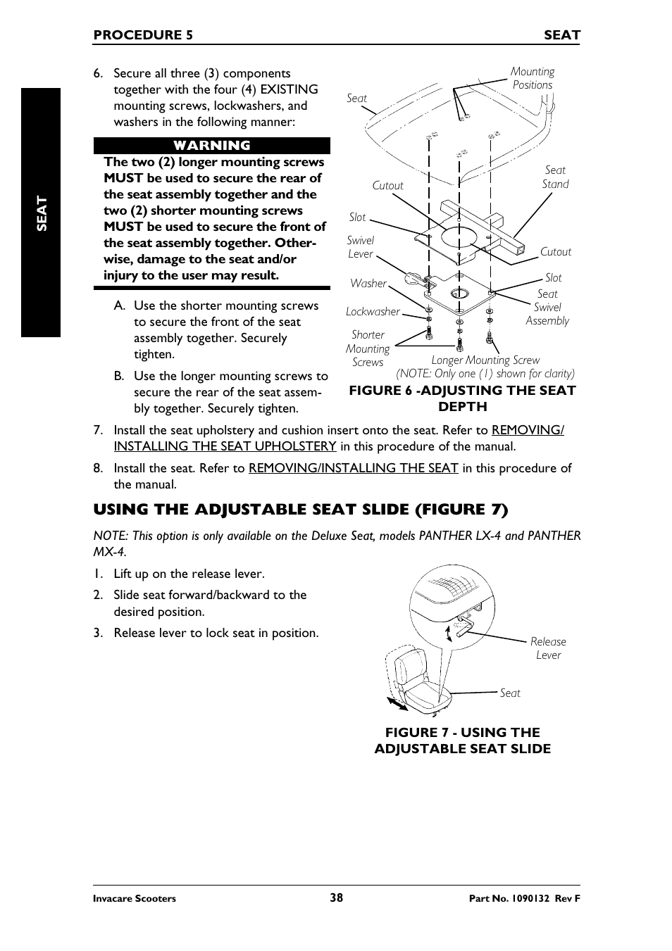 Using the adjustable seat slide (figure 7) | Invacare LYNX LX-3PLUS  EU User Manual | Page 38 / 64