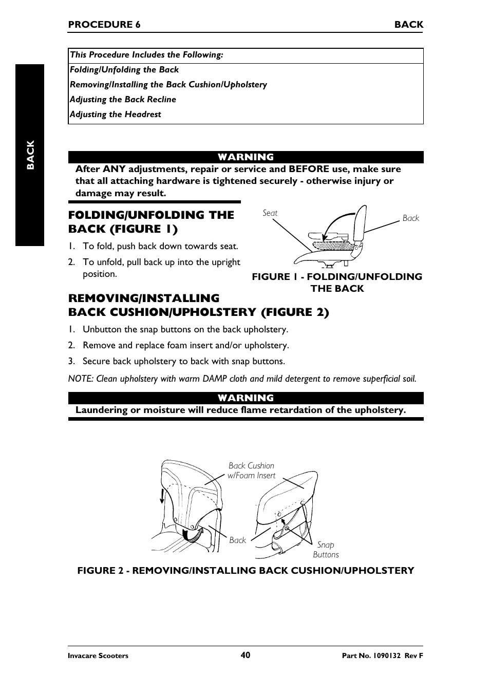 Folding/unfolding the back (figure 1) | Invacare LYNX LX-3PLUS  EU User Manual | Page 40 / 64