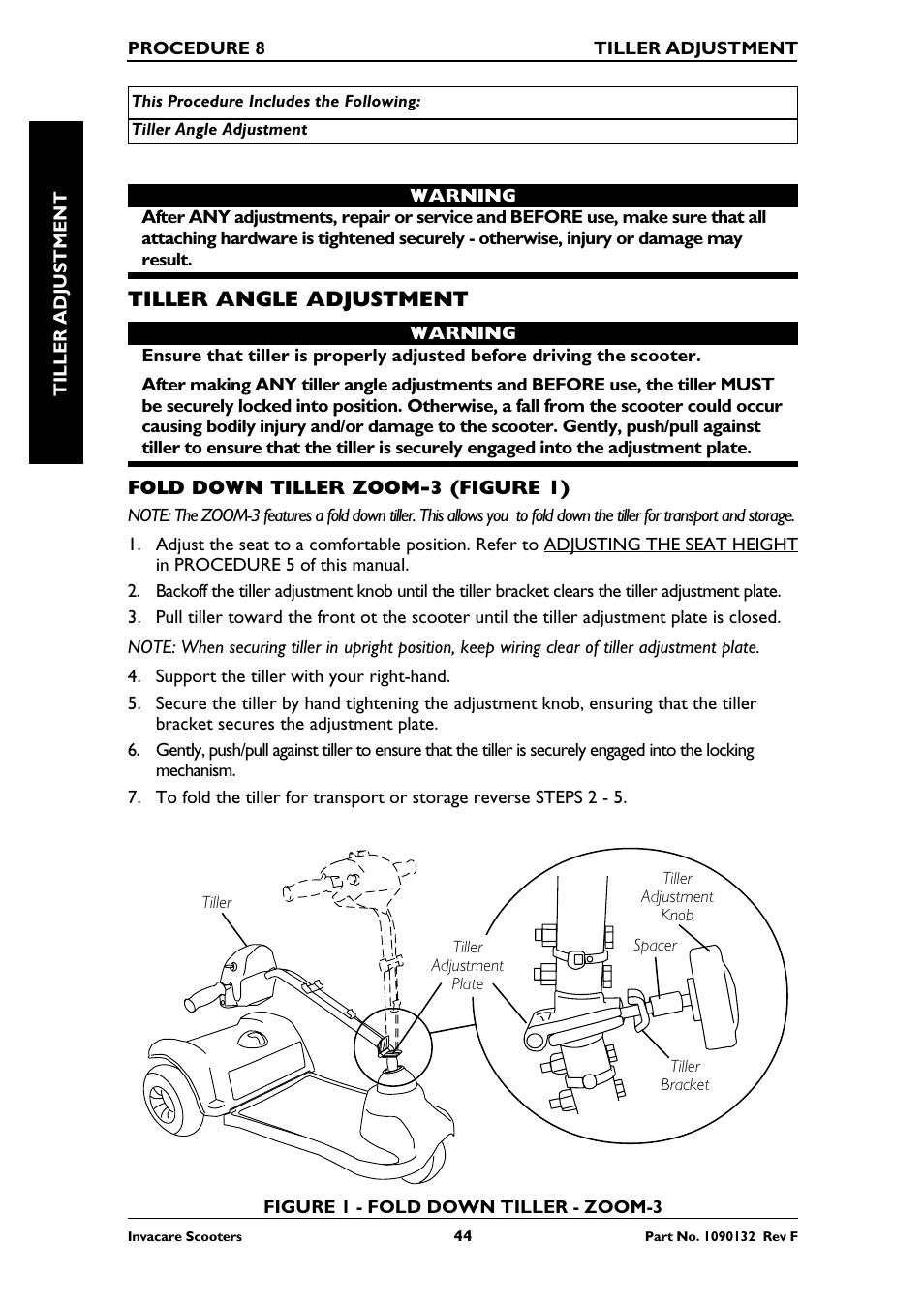 Tiller angle adjustment | Invacare LYNX LX-3PLUS  EU User Manual | Page 44 / 64