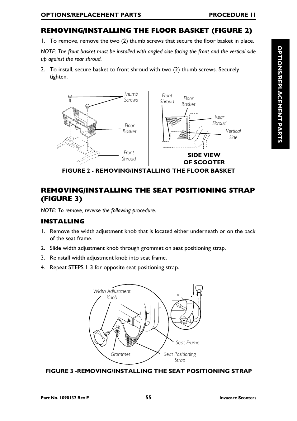 Removing/installing the floor basket (figure 2) | Invacare LYNX LX-3PLUS  EU User Manual | Page 55 / 64