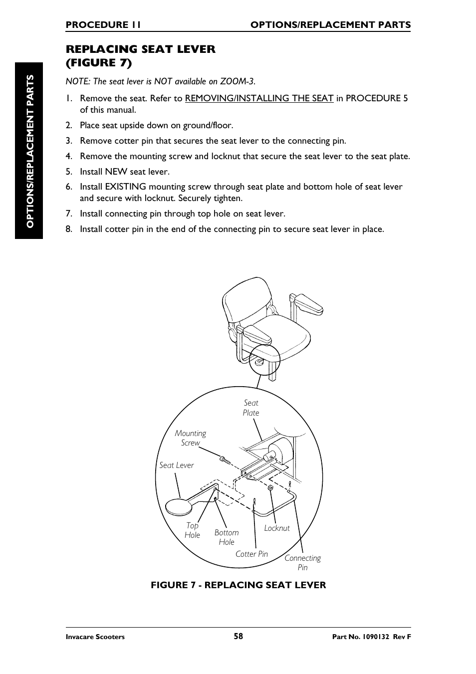 Replacing seat lever (figure 7) | Invacare LYNX LX-3PLUS  EU User Manual | Page 58 / 64