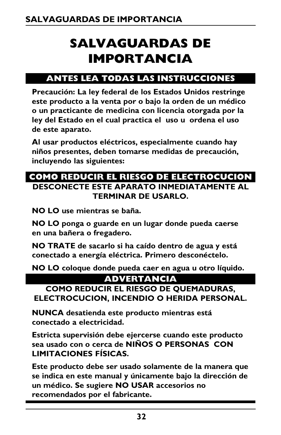 Salvaguardas de importancia | Invacare IRC1001 User Manual | Page 32 / 44