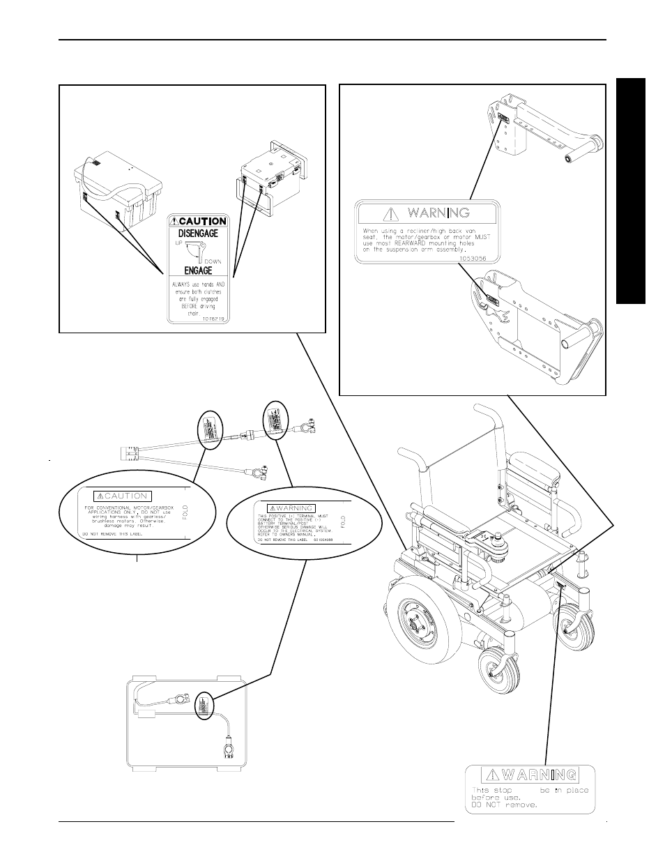 Warning/caution label location - rwd models | Invacare ARROW MWD User Manual | Page 9 / 108