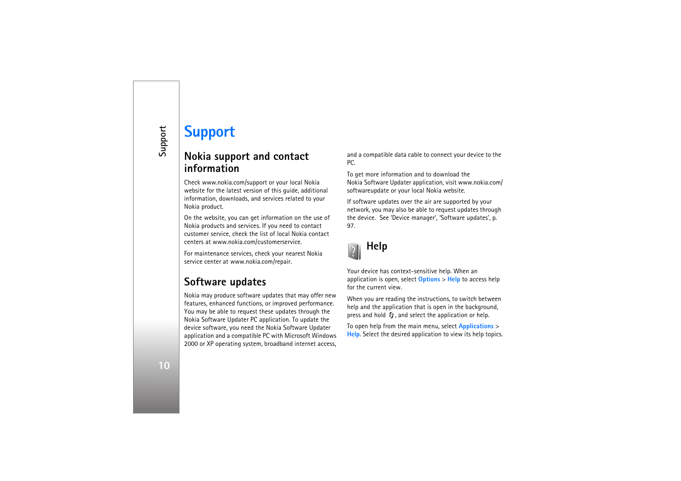 Support, Nokia support and contact information, Software updates | Help | Nokia N77 User Manual | Page 10 / 133