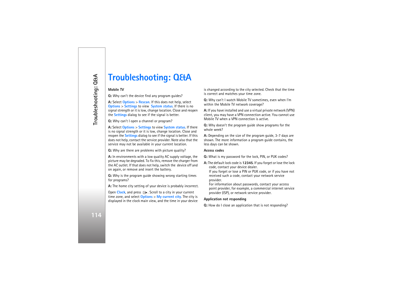 Troubleshooting: q&a | Nokia N77 User Manual | Page 114 / 133