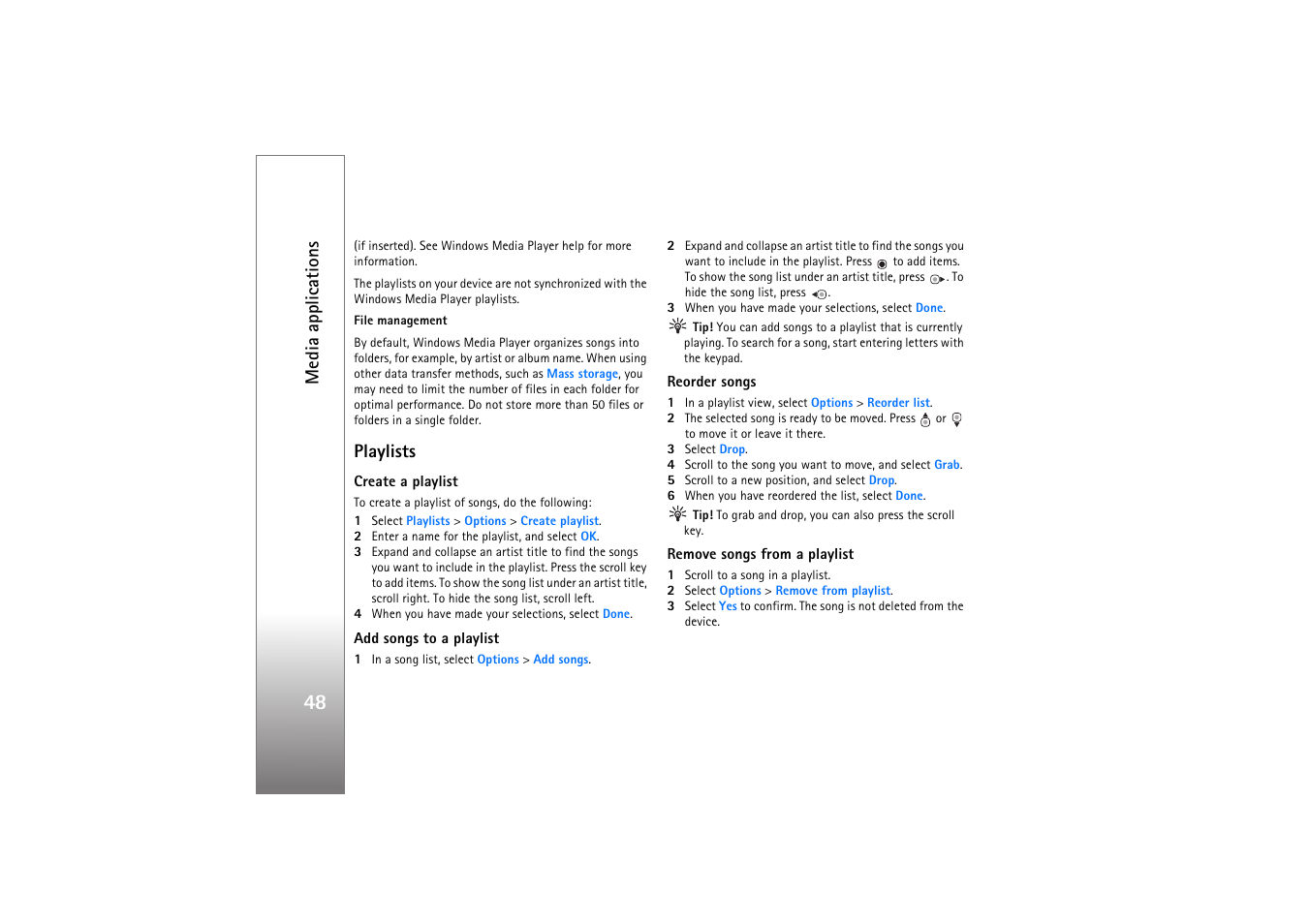 Playlists, Ee ‘playlists’, p. 48, Media applications | Nokia N77 User Manual | Page 48 / 133