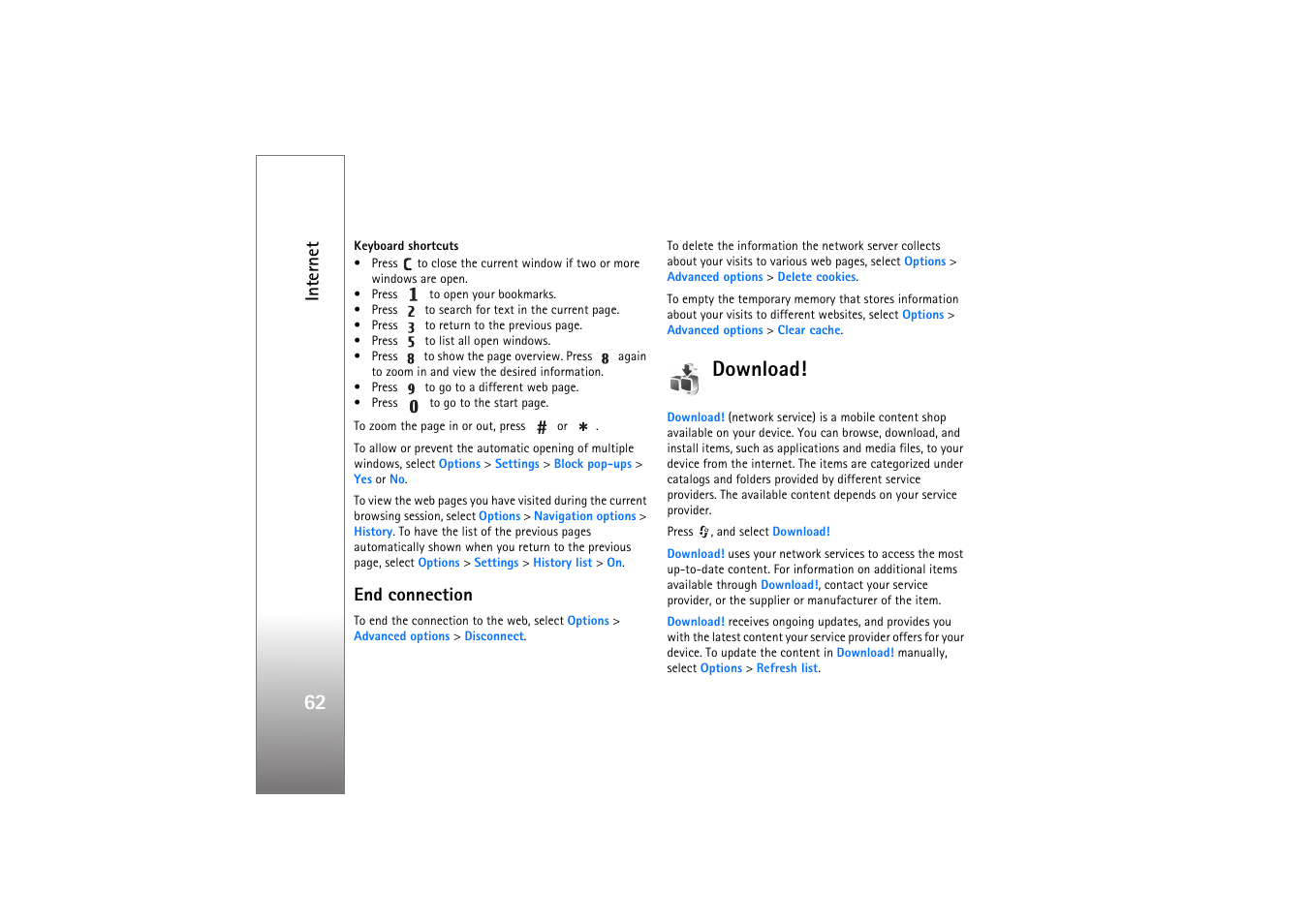 End connection, Download, Int er n et | Nokia N77 User Manual | Page 62 / 133