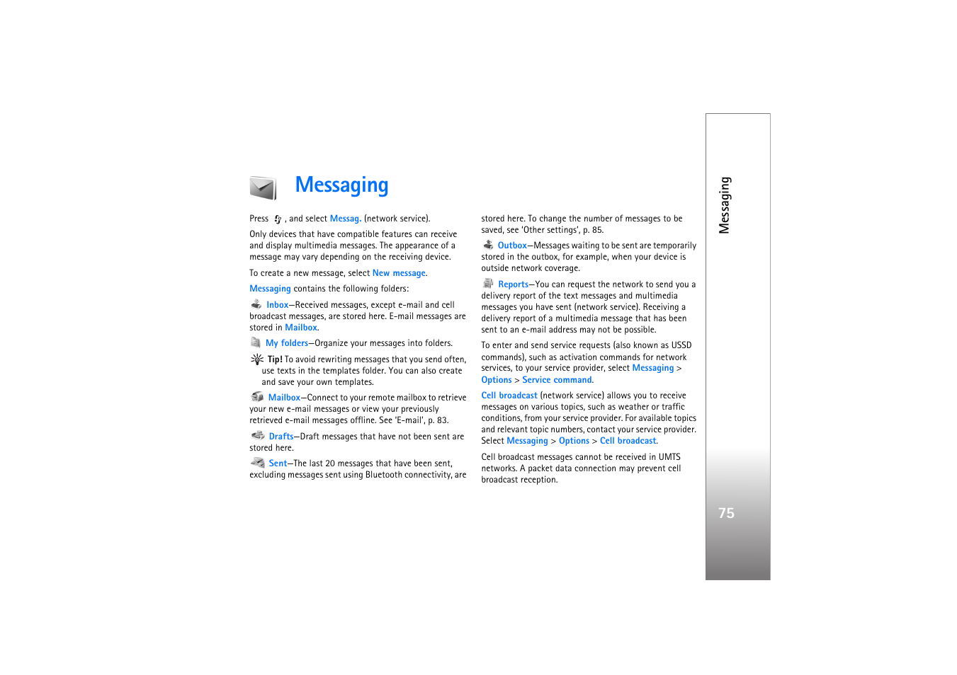 Messaging, See ‘messaging, 75, ‘bluetooth | Ion, see ‘messaging, See ‘messaging’, p. 75 | Nokia N77 User Manual | Page 75 / 133