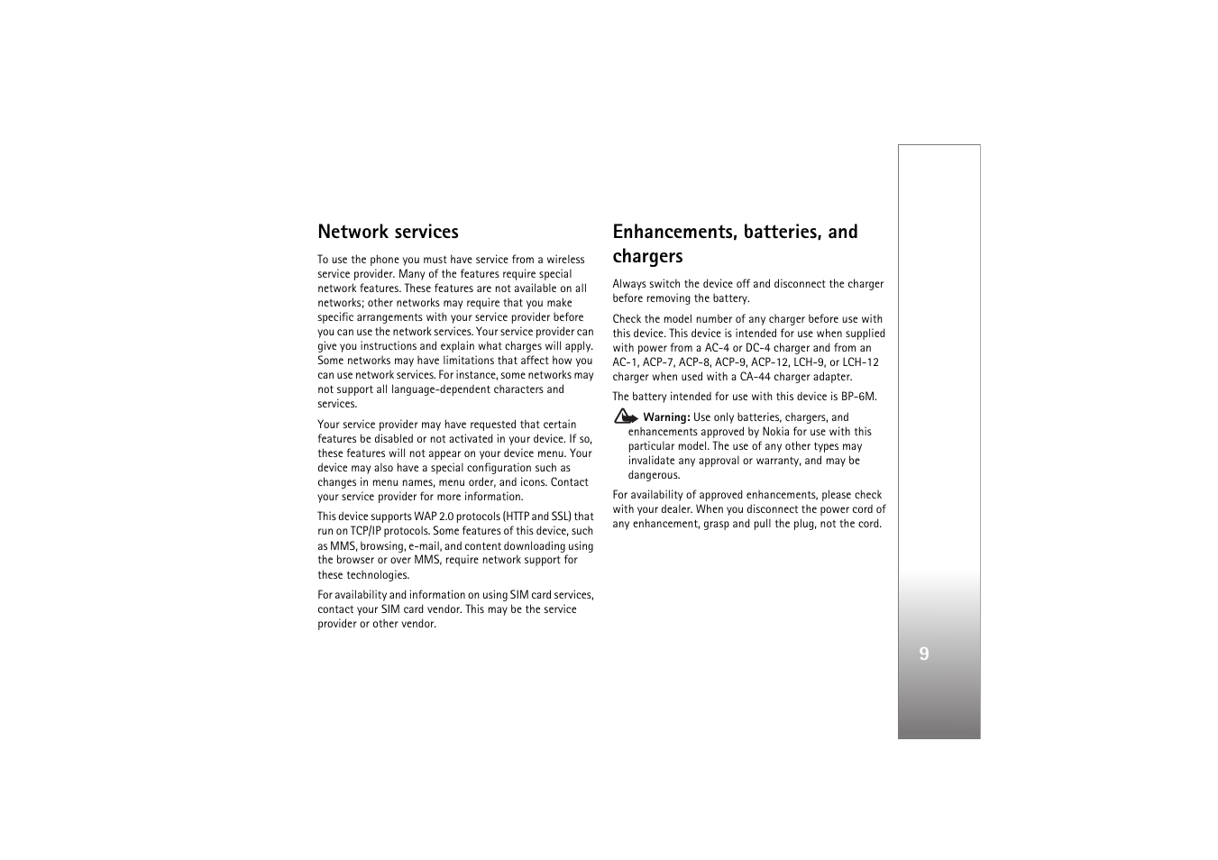 9network services, Enhancements, batteries, and chargers | Nokia N77 User Manual | Page 9 / 133