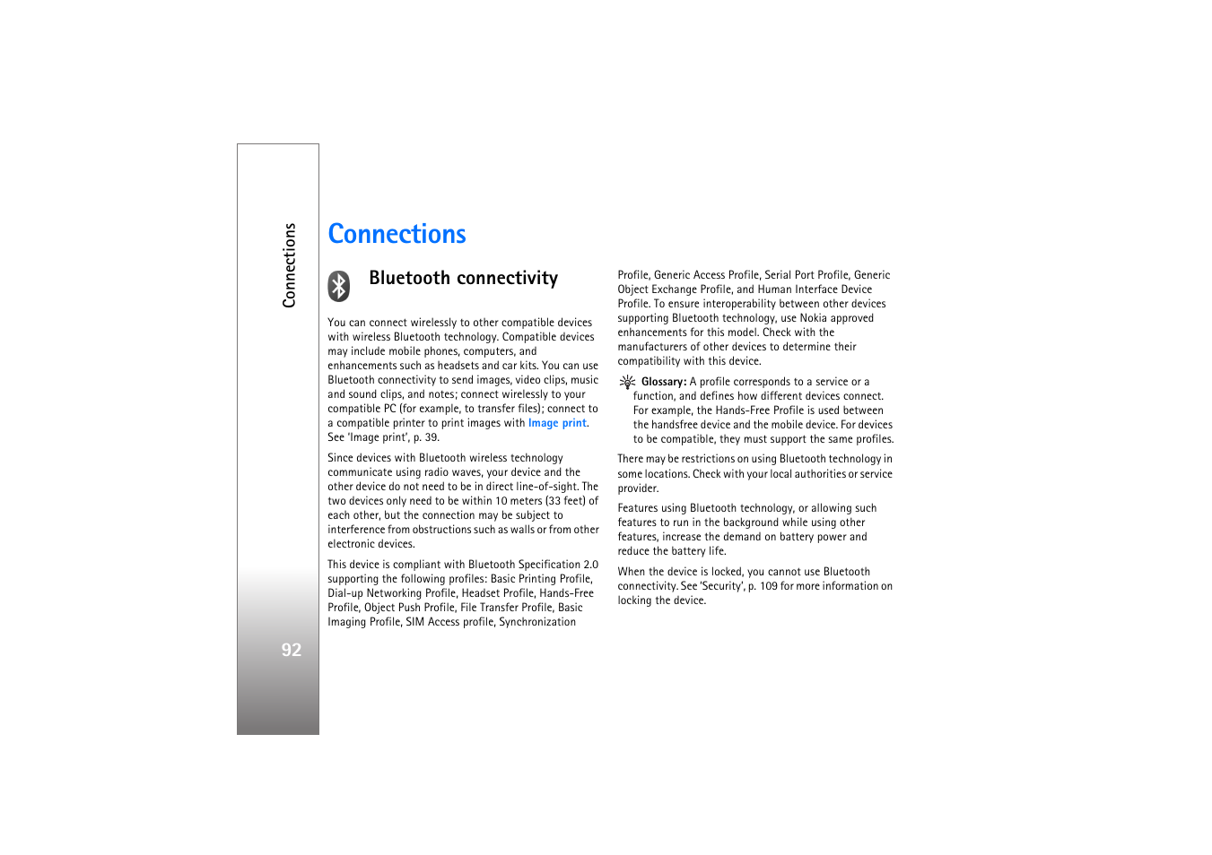 Connections, Bluetooth connectivity, Connectivity’, p. 92, and ‘share | Bluetooth connectivity’, p. 92, a | Nokia N77 User Manual | Page 92 / 133