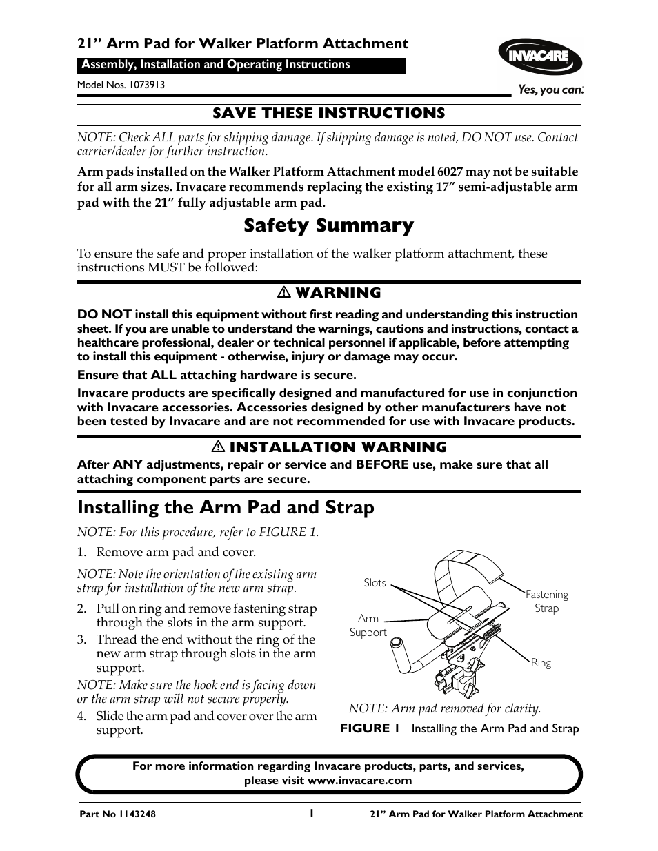 Invacare 1143248 User Manual | 2 pages