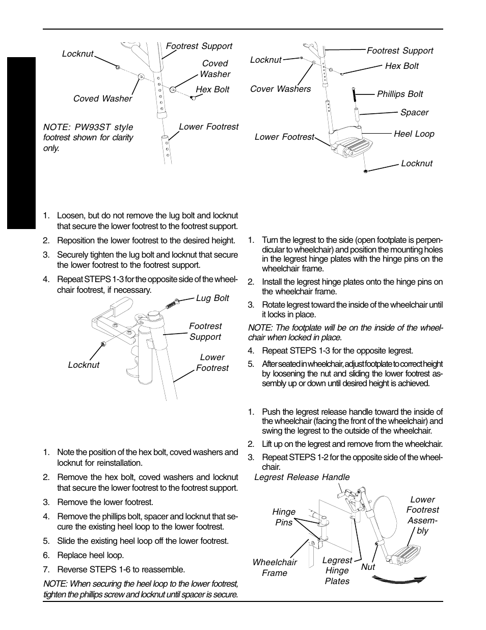 Installing/removing elevating legrests (figure 5), Replacing heel loops (figure 4) | Invacare PRONTO R2-250 User Manual | Page 16 / 48