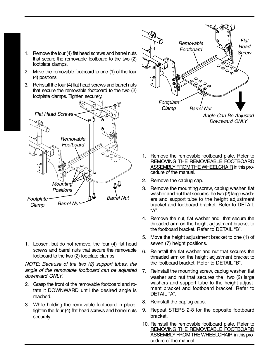 Adjusting removable footboard | Invacare PRONTO R2-250 User Manual | Page 18 / 48