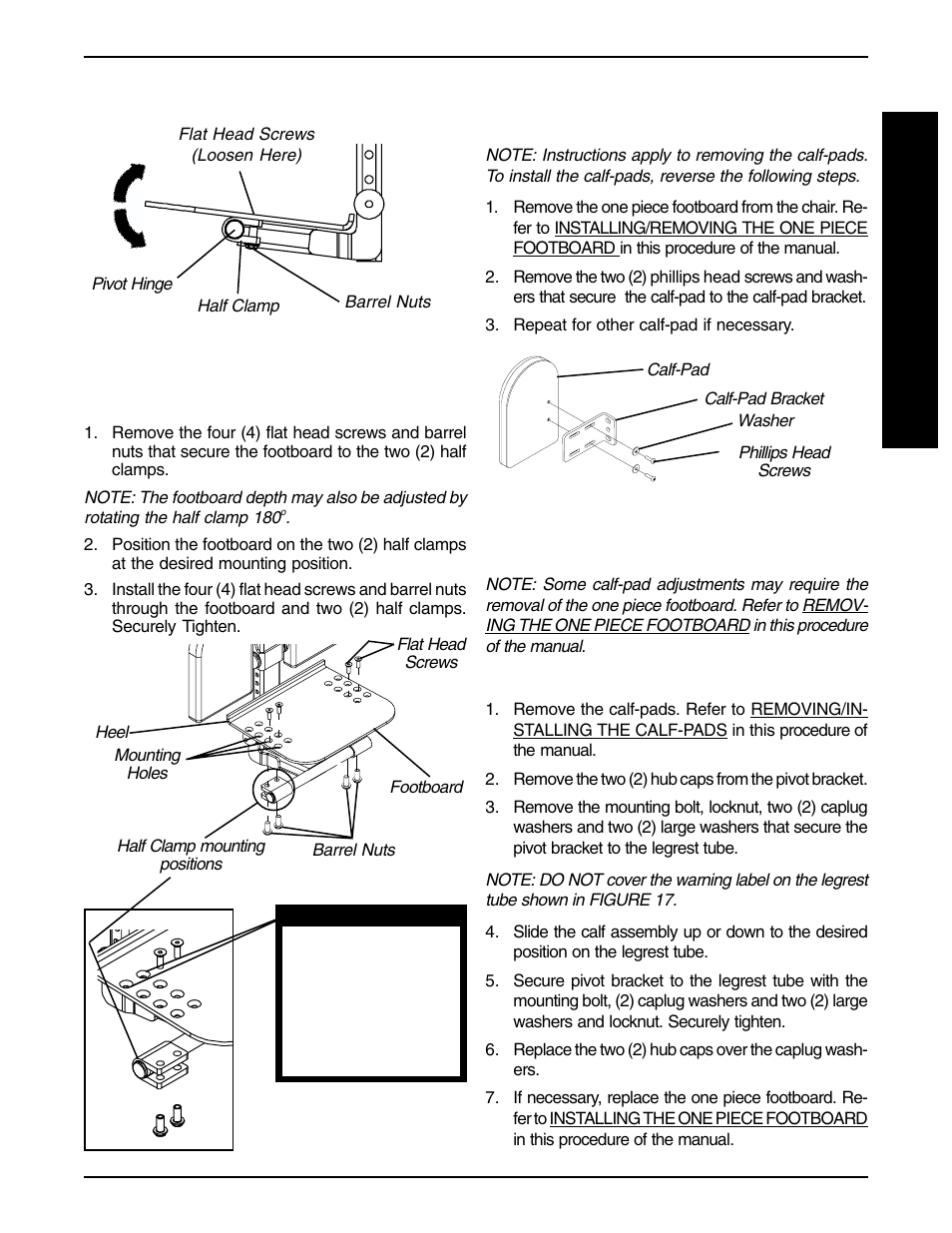 Removing/installing the calf-pads (figure 16), Adjusting the calf-pads | Invacare PRONTO R2-250 User Manual | Page 21 / 48