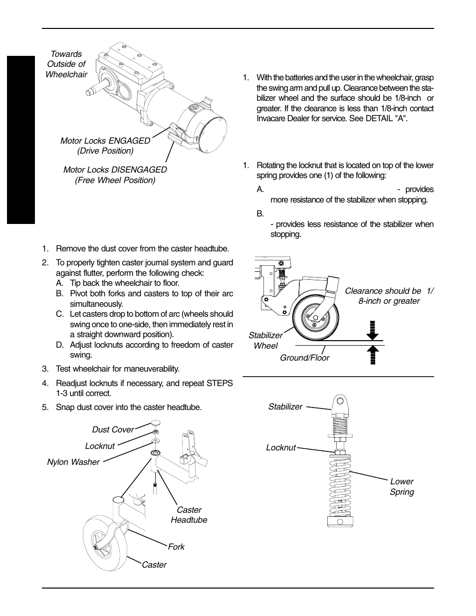 Adjusting forks (figure 4), Adjusting the stabilizer (figure 5) | Invacare PRONTO R2-250 User Manual | Page 34 / 48