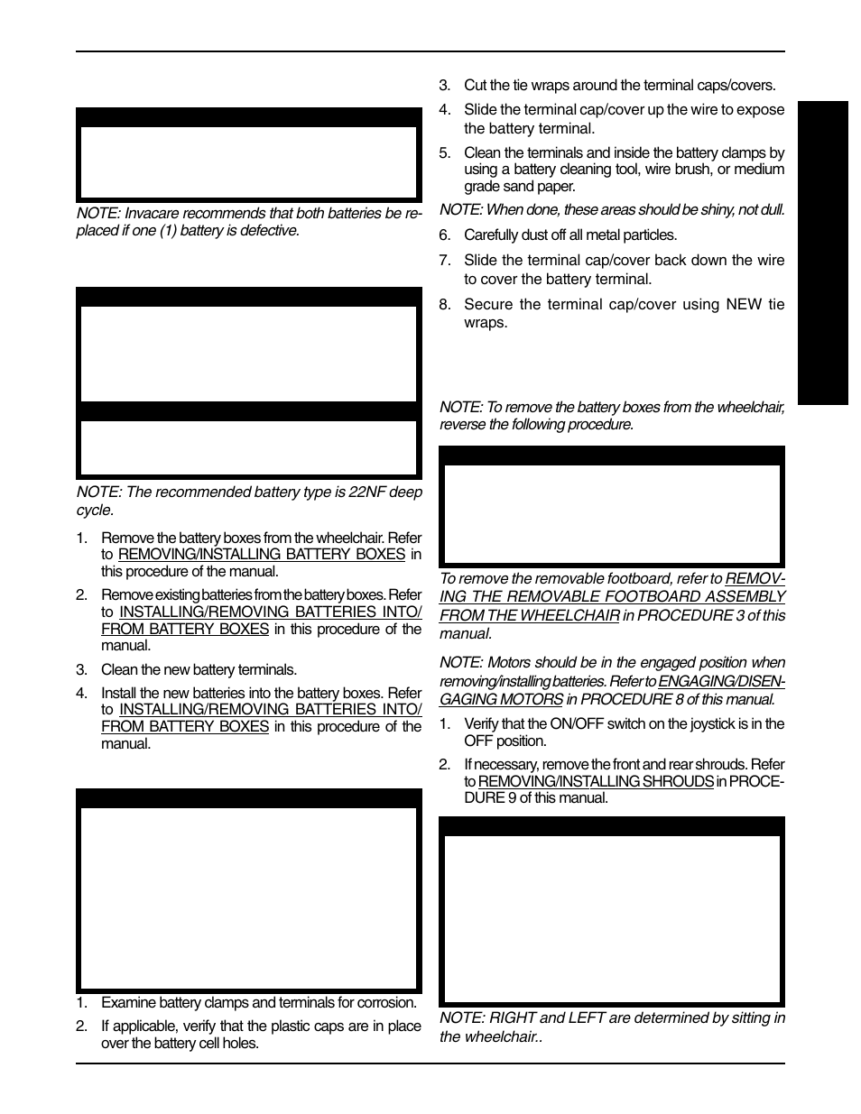 Replacing batteries, Installing/removing battery boxes (figure 9) | Invacare PRONTO R2-250 User Manual | Page 45 / 48