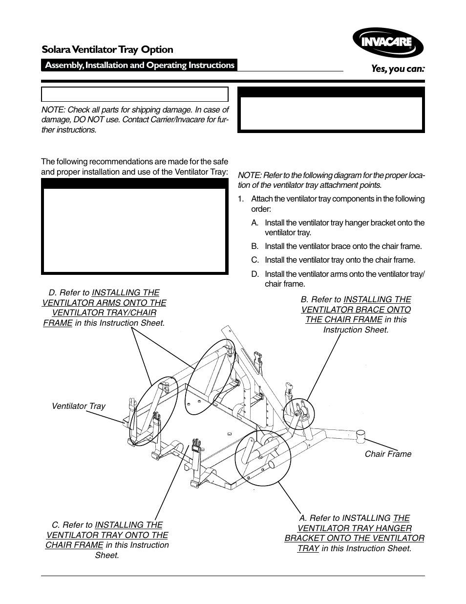 Invacare Solara Ventilator Tray User Manual | 4 pages