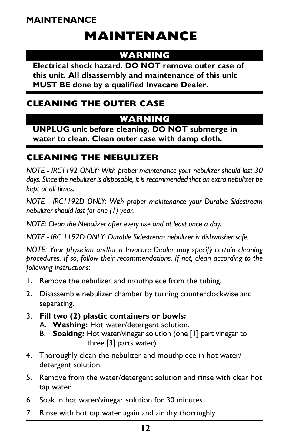 Maintenance | Invacare Envoy User Manual | Page 12 / 44