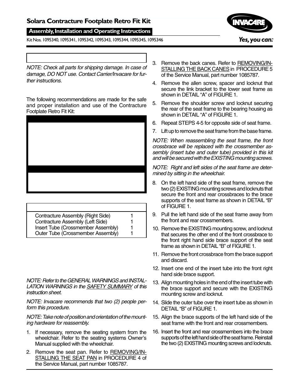 Invacare 1095340 User Manual | 4 pages