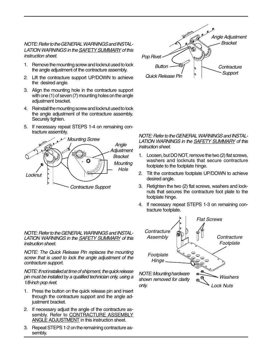 Contracture assembly angle adjustment (figure 4), Using the optional quick release pin (figure 5) | Invacare 1095340 User Manual | Page 3 / 4