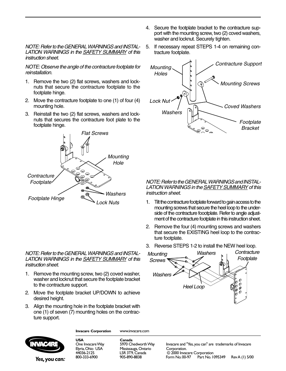 Contracture footplate height adjustment (figure 8), Contracture footplate depth adjustment (figure 7) | Invacare 1095340 User Manual | Page 4 / 4